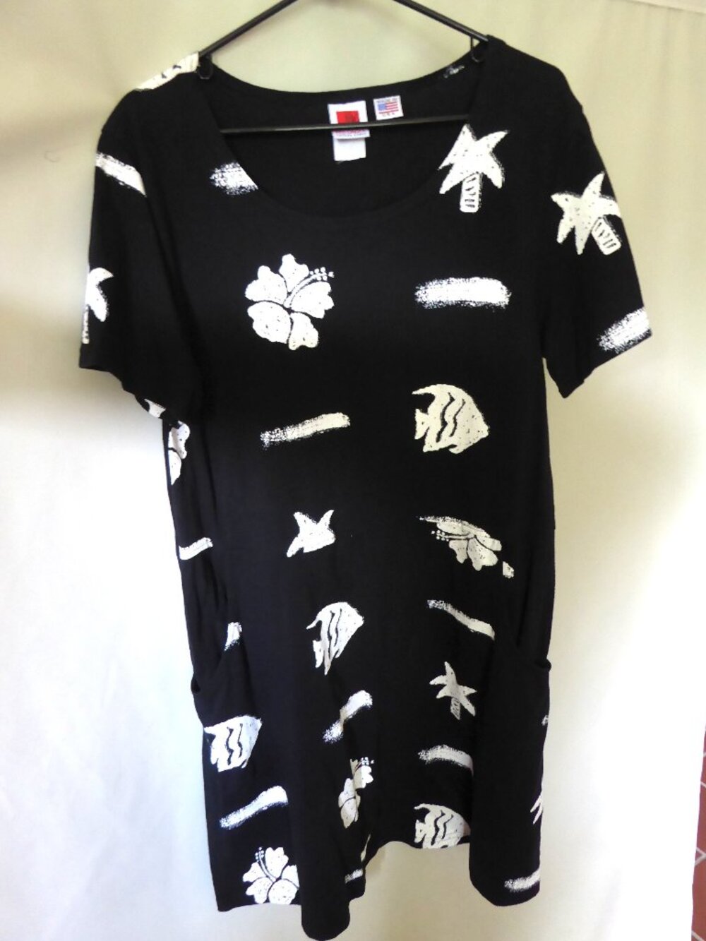 TROPICAL SEA LIFE COTTON SHIFT DRESS BEACH OCEAN SWIM COVER UP HAWAIIAN (MEDIUM)